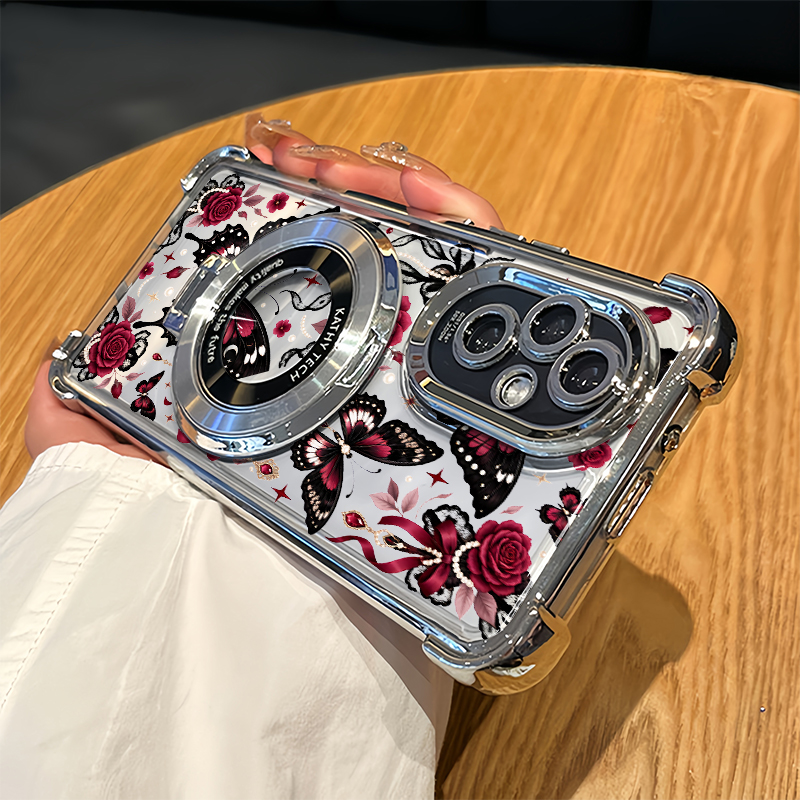 Oppo Reno 12 - غطاء هاتف جميل مزين بالزهور والفراشات